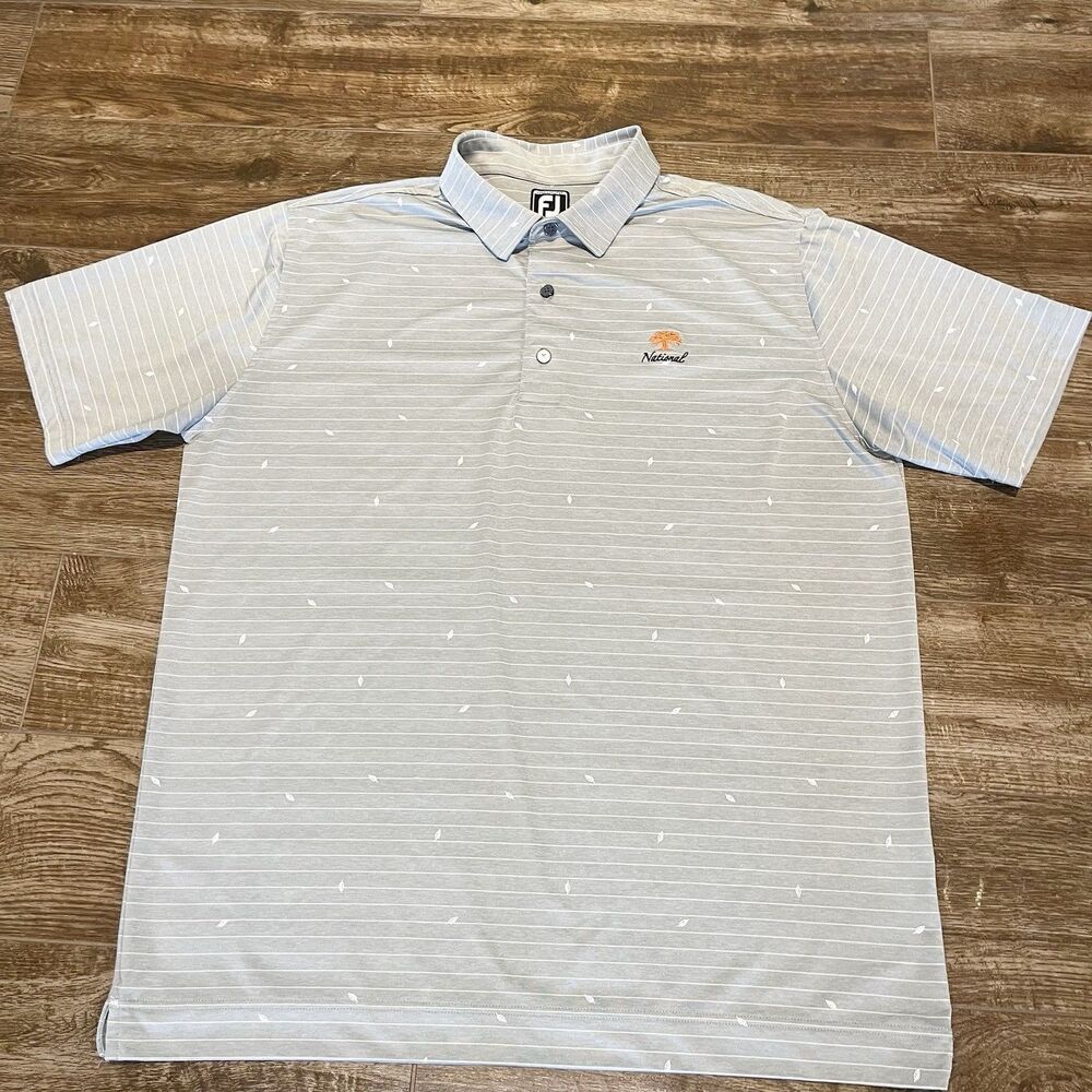 FootJoy Polo Shirt Mens XL Gray AOP Geometric Golf Athletic Fit Stretch National
